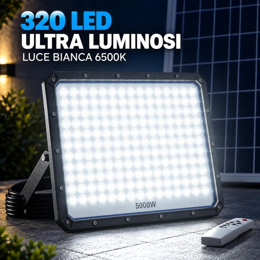 Faro LED Solare 5000W 320 LED IP66 Telecomando Luce 6500K 12h Luce Bianca