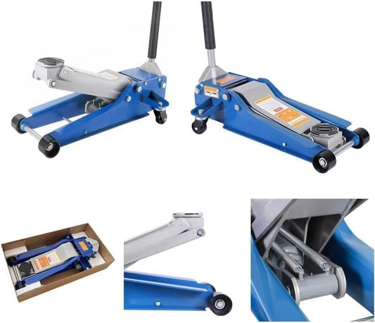 Cric Idraulico per Auto, Sollevatore Professionale 4T, Ruote Bidirezionali a Cuscinetto, Assetto super Ribassato per Veicoli, Crick per Auto con Alzata doppio Pistone, Valvola di Sicurezza.