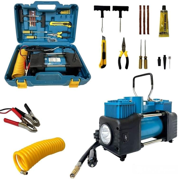 Compressore Aria Portatile Auto con Valigetta, Professionale 2 Cilindri 150PSI 12V 15 Amp Gonfiatore per Pneumatici per Auto Pompa per Auto Camper SUV Camion