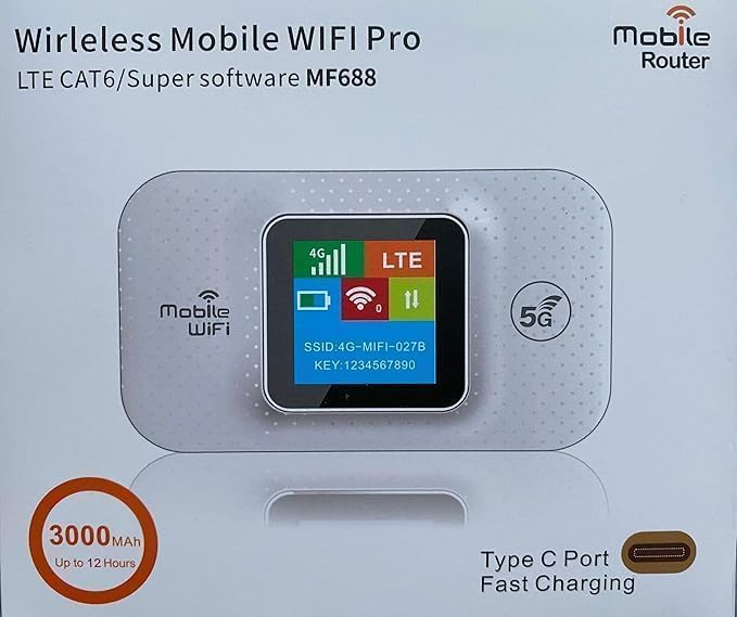 5G Mobile WiFi Router, WiFi 300Mbps Plug and Play Router di Rete Wireless SIM Card Slot Pocket Mobile Hotspot Smart Router Connessioni 4G, 3000mAh Batteria MF688