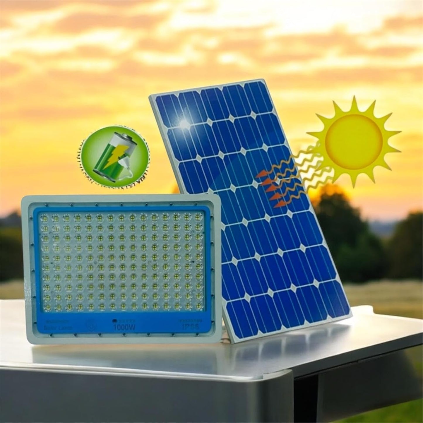 Faro Led 1000w Completo di Pannello Fotovoltaico 6500k,Impermabile IP66 con Sensore di Movimento,Crepuscolare,Telecomando, da Esterno