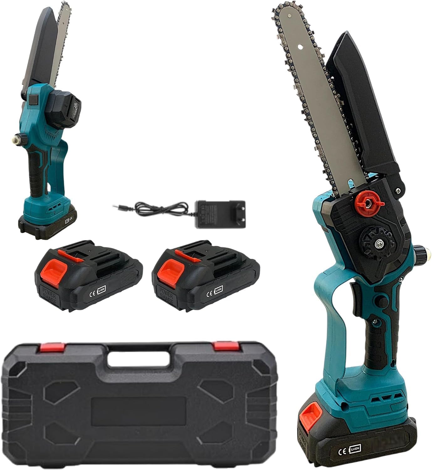 Mini Motosega Potatore con Doppia Batteria 48V Lama 8" con oleatore, registrazione Catena Senza l'utilizzo di utensili Motosega Elettrica per il Taglio del Legno e Giardini DIY