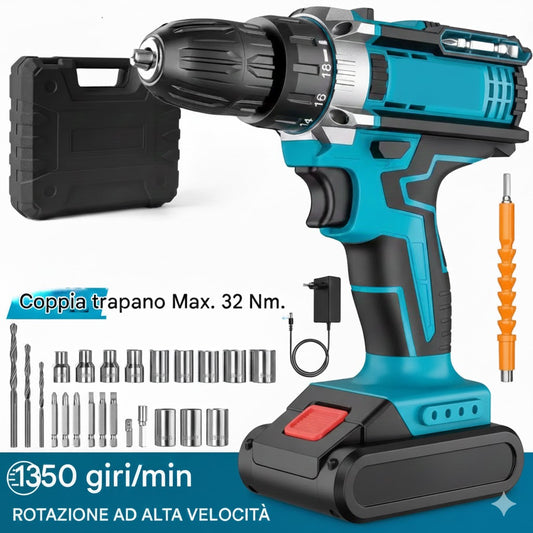 Avvitatore A Batteria 42 V: Trapano Avvitatore Batteria 42Nm Con 2 Batteries 2.0Ah,25+3 Coppia, 24Pcs Punte Da Trapano, 2 Velocità, Luce Led