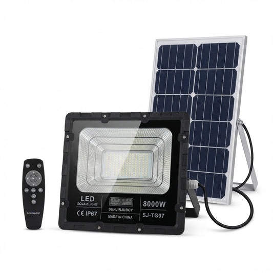 Faro LED Solare 8000W Pannello Solare, Sensore di Movimento  700LED 6500K IP67 Telecomando Esterno Giardino