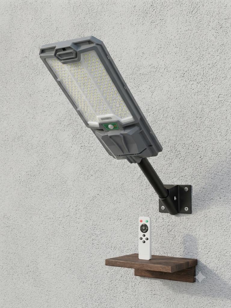 Faro Led  Solare 3000W ad Alta Luminosità - Lampione Stradale con Pannello Solare Integrato, Telecomando e Staffa di Fissaggio - Luce Notturna per Giardino e Viale