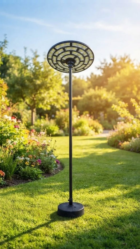 Faro LED 5000W Solare Esterno Sensore Movimento Crepuscolare Telecomando Palo 3m