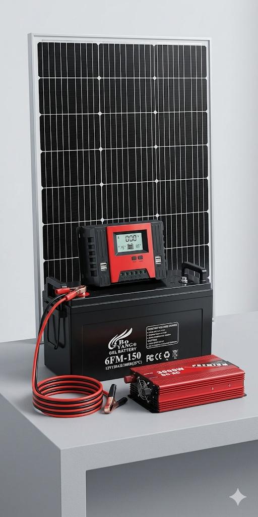 Kit Fotovoltaico Autonomo 2kw: Pannello 250W, Batteria Gel 150Ah, Inverter 3000W e Regolatore MPPT 30A.
