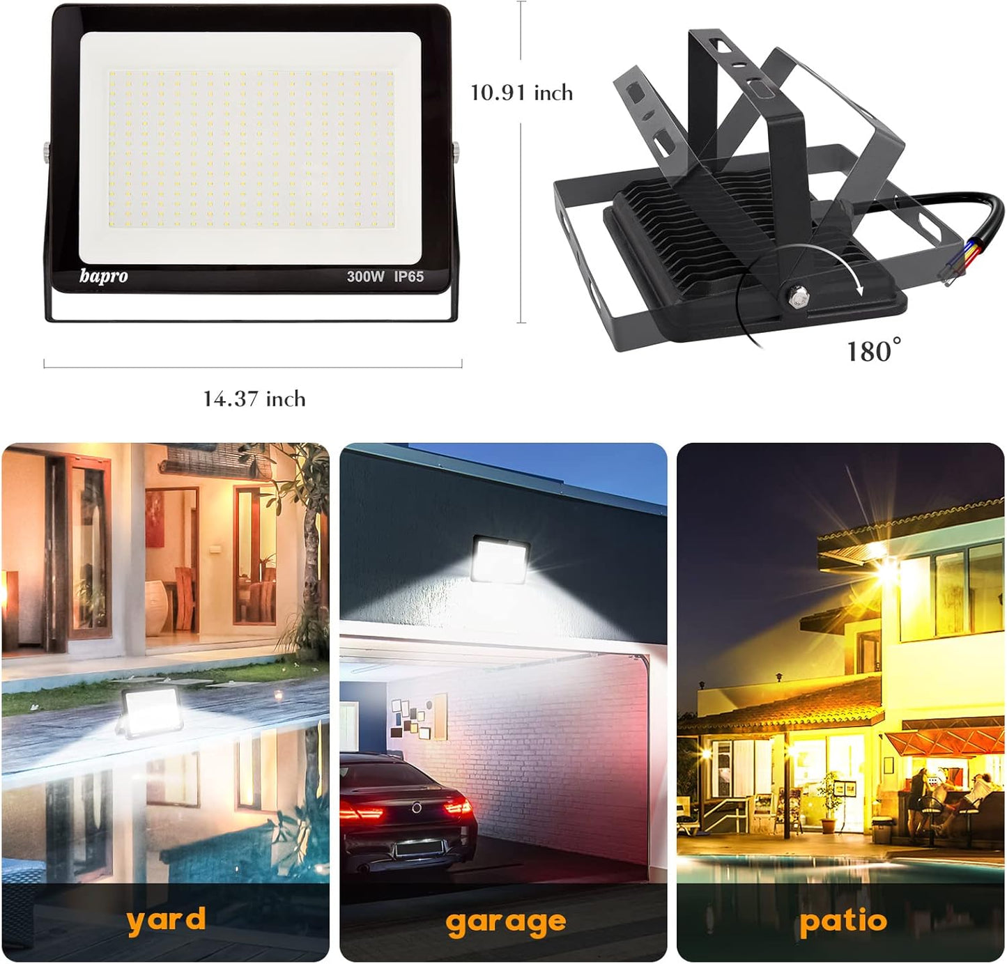 Faretto a LED da 300 W, per esterni, super luminoso, 3000 K, IP65, per giardino, garage e campo sportivo, classe energetica A++, luce bianca calda