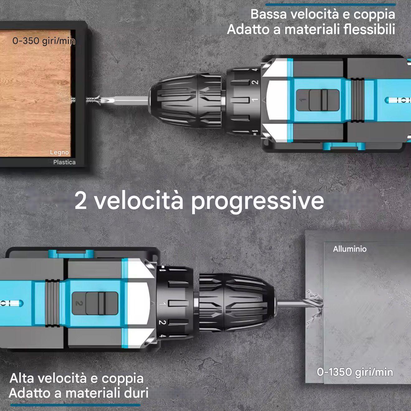 Avvitatore A Batteria 42 V: Trapano Avvitatore Batteria 42Nm Con 2 Batteries 2.0Ah,25+3 Coppia, 24Pcs Punte Da Trapano, 2 Velocità, Luce Led