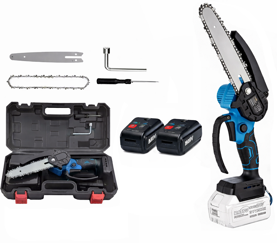 Motosega Elettrica a Batteria 48V 8 Pollici, Mini Motosega Portatile con 2 Batterie Ricaricabili, Sega a Catena per Potatura e Taglio Legna