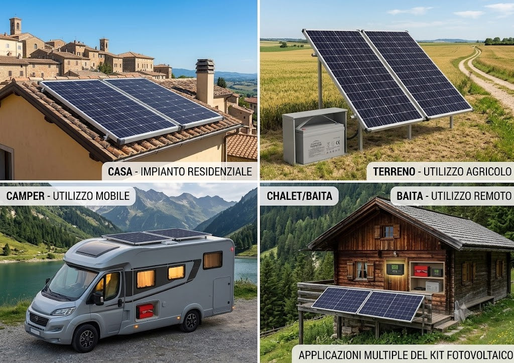 Kit Fotovoltaico 1.5kW Off-Grid Pannello Solare 320W, Inverter 3000W 12w