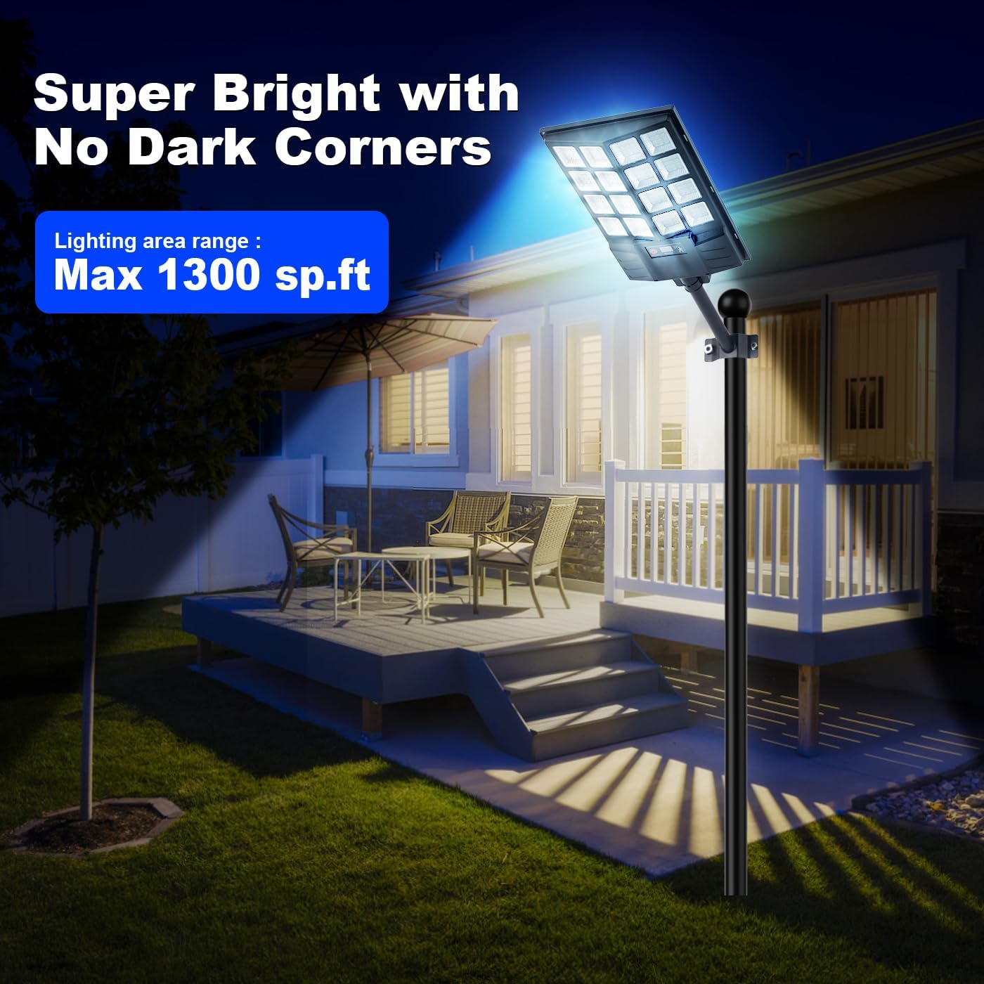 LED da Esterno 800W con Asta 49cm - Lampione Stradale Solare con Sensore di Movimento Radar, Telecomando, Impermeabile IP65 - Luce Fredda per Giardino, Cortile, Strada