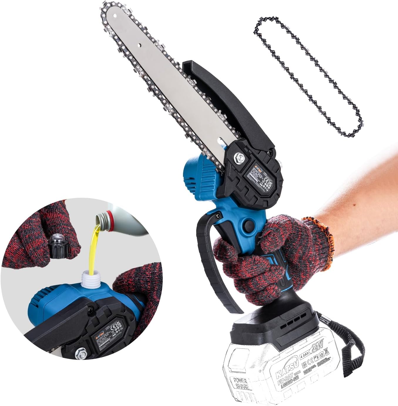 Motosega Elettrica a Batteria 48V 8 Pollici, Mini Motosega Portatile con 2 Batterie Ricaricabili, Sega a Catena per Potatura e Taglio Legna