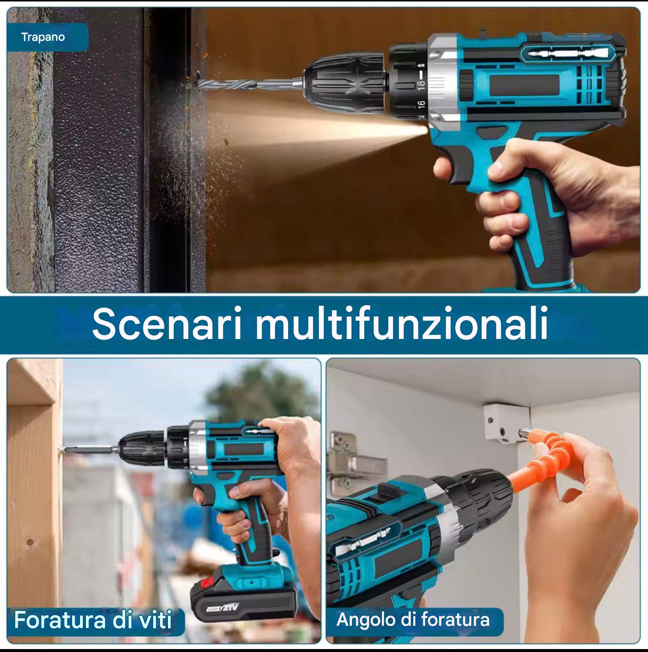 Avvitatore A Batteria 42 V: Trapano Avvitatore Batteria 42Nm Con 2 Batteries 2.0Ah,25+3 Coppia, 24Pcs Punte Da Trapano, 2 Velocità, Luce Led