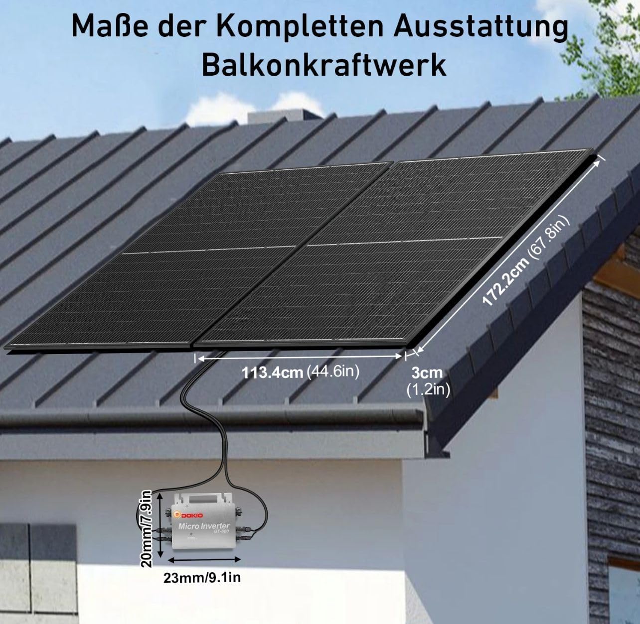 Generico Kit Fotovoltaico per Balcone da 820W, 4.19% di Efficienza, Grigio Argento, con Funzione WLAN e Inverter Micro da 800W, Include Staffa e Cavi da 10m e 3m, Facile Installazione