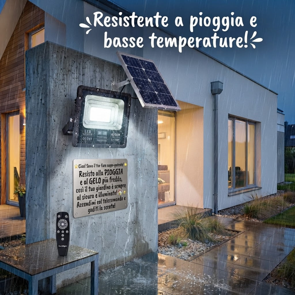 Faro LED Solare 8000W Pannello Solare, Sensore di Movimento  700LED 6500K IP67 Telecomando Esterno Giardino