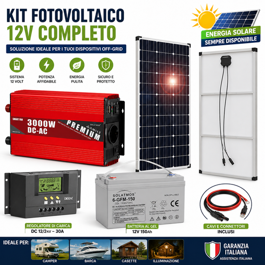Kit Fotovoltaico 1.5kW Off-Grid Pannello Solare 320W, Inverter 3000W 12w