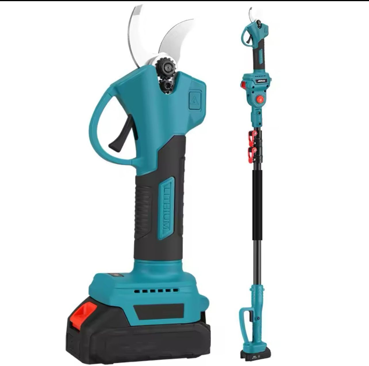 Forbice da Potatura a Batteria, Motosega a Batteria 6 Pollici incluso, + Asta Telescopica 128-248cm, Kit 3 in 1, Cesoie Elettriche per Potatura Giardino Rami Arbusti Vigneto