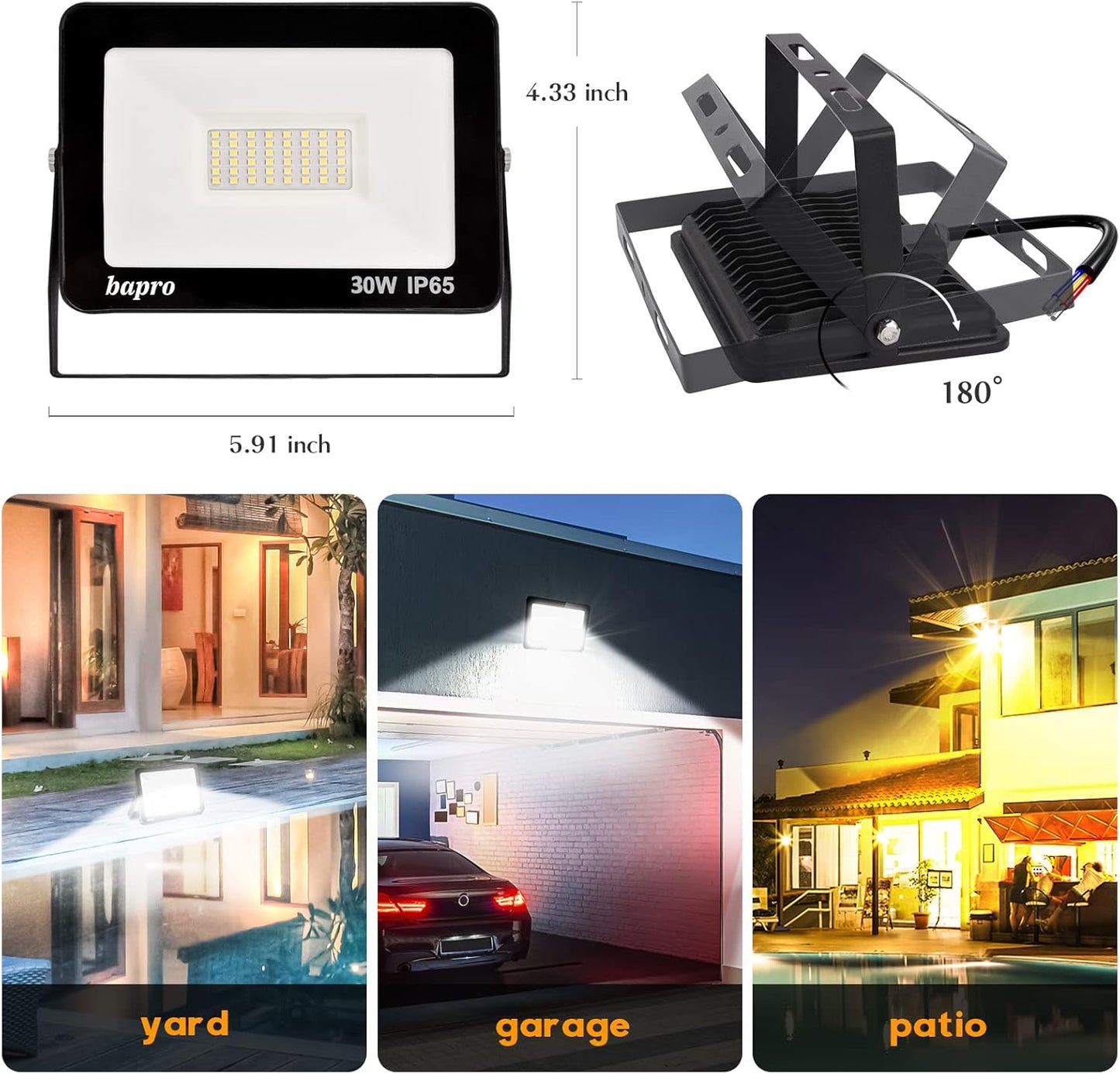 Faretto a LED da 30 W, per esterni, super luminoso, 3000 K, IP65, per giardino, garage e campo sportivo, classe energetica A++, luce bianca calda