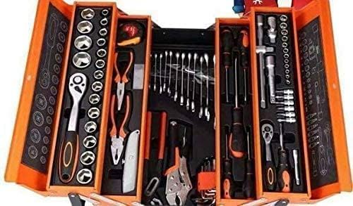 Set Utensili da Lavoro, Casetta per Attrezzi da Trasporto Arancione, Chiavi a Cricchetto, Bussole Cacciavite, Porta Chiavi Inglese, Set Fai Da Te 85 Pezzi toolbox for DIY