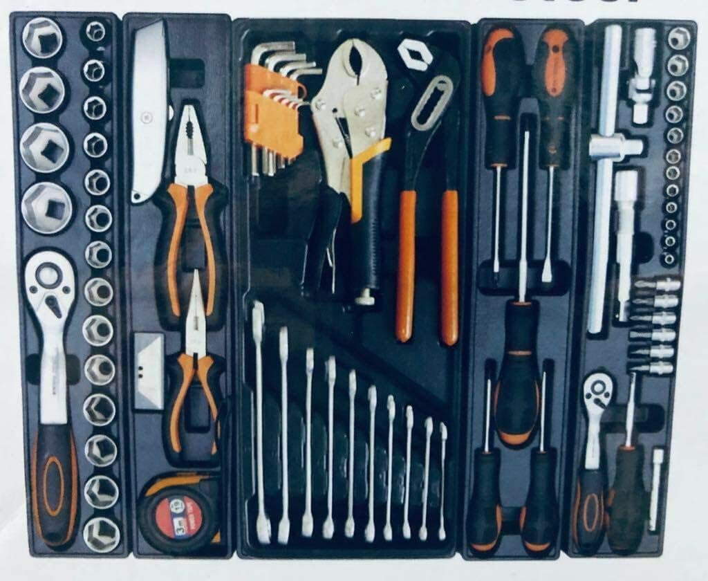 Set Utensili da Lavoro, Casetta per Attrezzi da Trasporto Arancione, Chiavi a Cricchetto, Bussole Cacciavite, Porta Chiavi Inglese, Set Fai Da Te 85 Pezzi toolbox for DIY