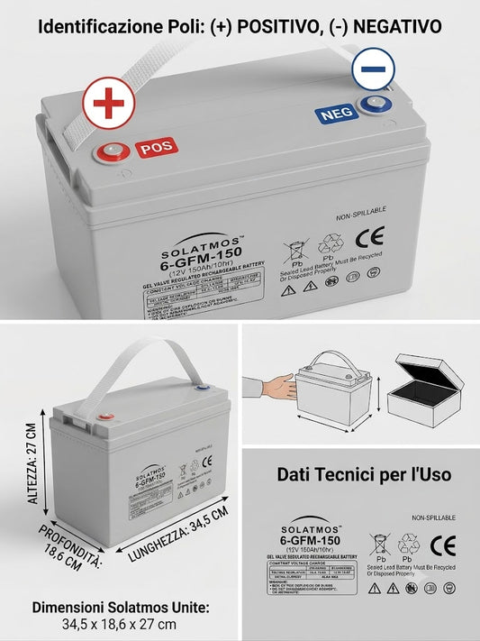 BATTERIA 150AH 12V GEL VRLA PER KIT FOTOVOLTAICO UPS ENERGIA SOLARE CAMPER BAITA