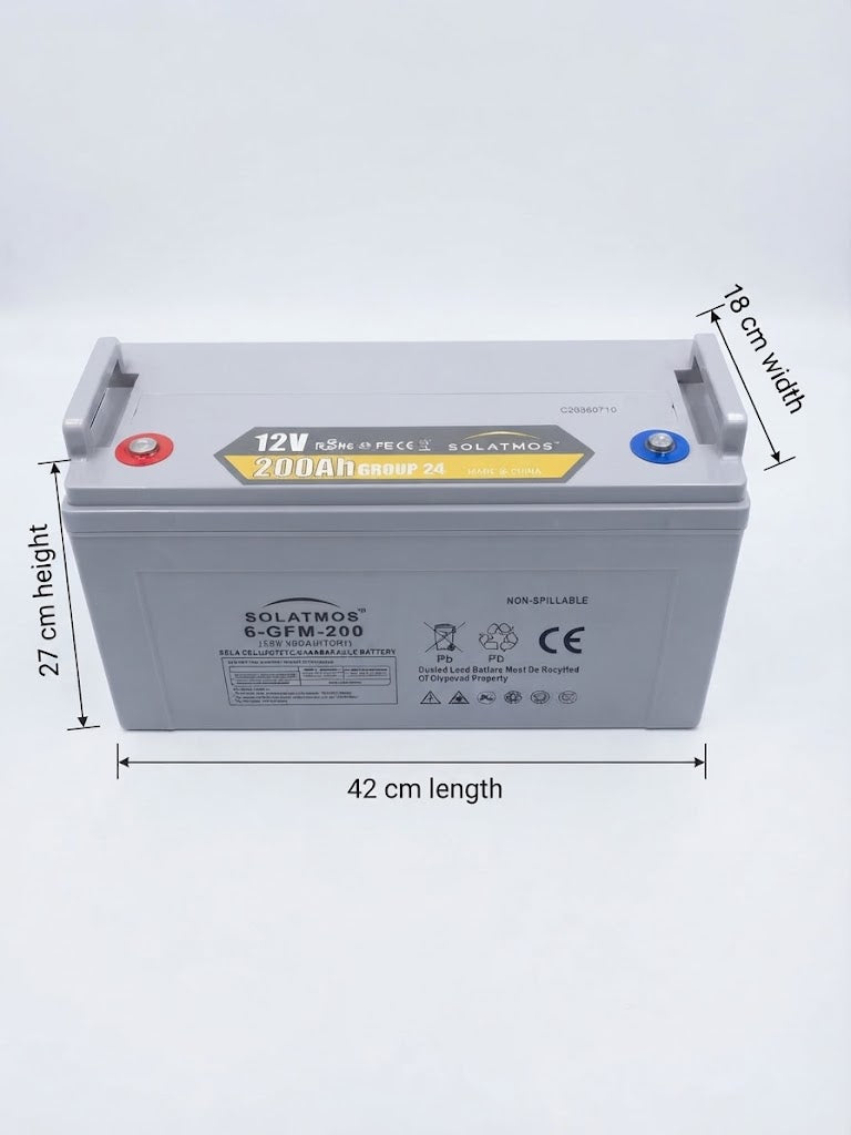 Batteria Gel 12V 200Ah VRLA Solatmos 6-GFM-200 Accumulo Solare Camper Nautica