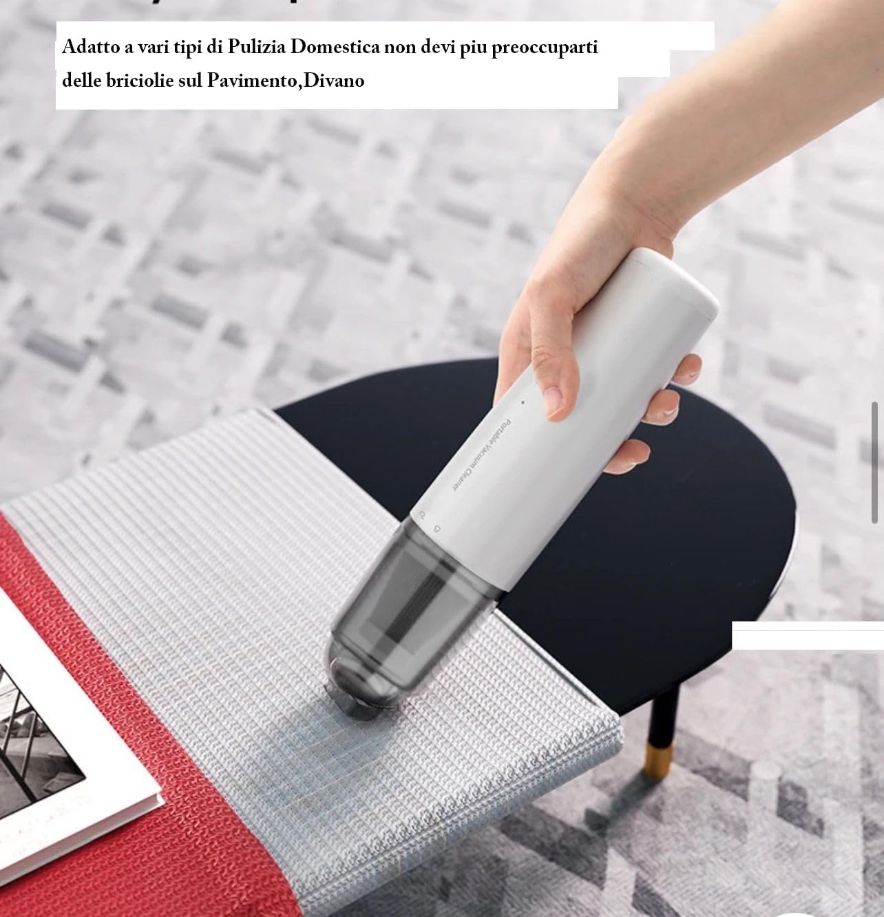 Aspirapolvere Portatile Senza Fili, Mini Aspiratore Ricaricabile USB, Aspirapolvere da Mano per Auto e Casa, Superfici,Bianco