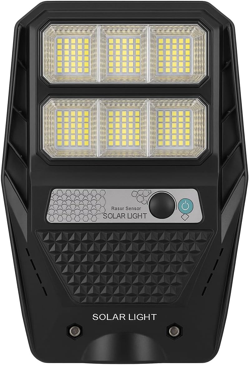 Generico Lampione Solare da Esterno 200W con Pannello Fotovoltaico, Faro LED 6500K con Sensore di Movimento, IP65 Impermeabile, Luce Stradale per Giardino, Cortile, Parcheggio e Vialetti [Classe di efficienza energetica A]