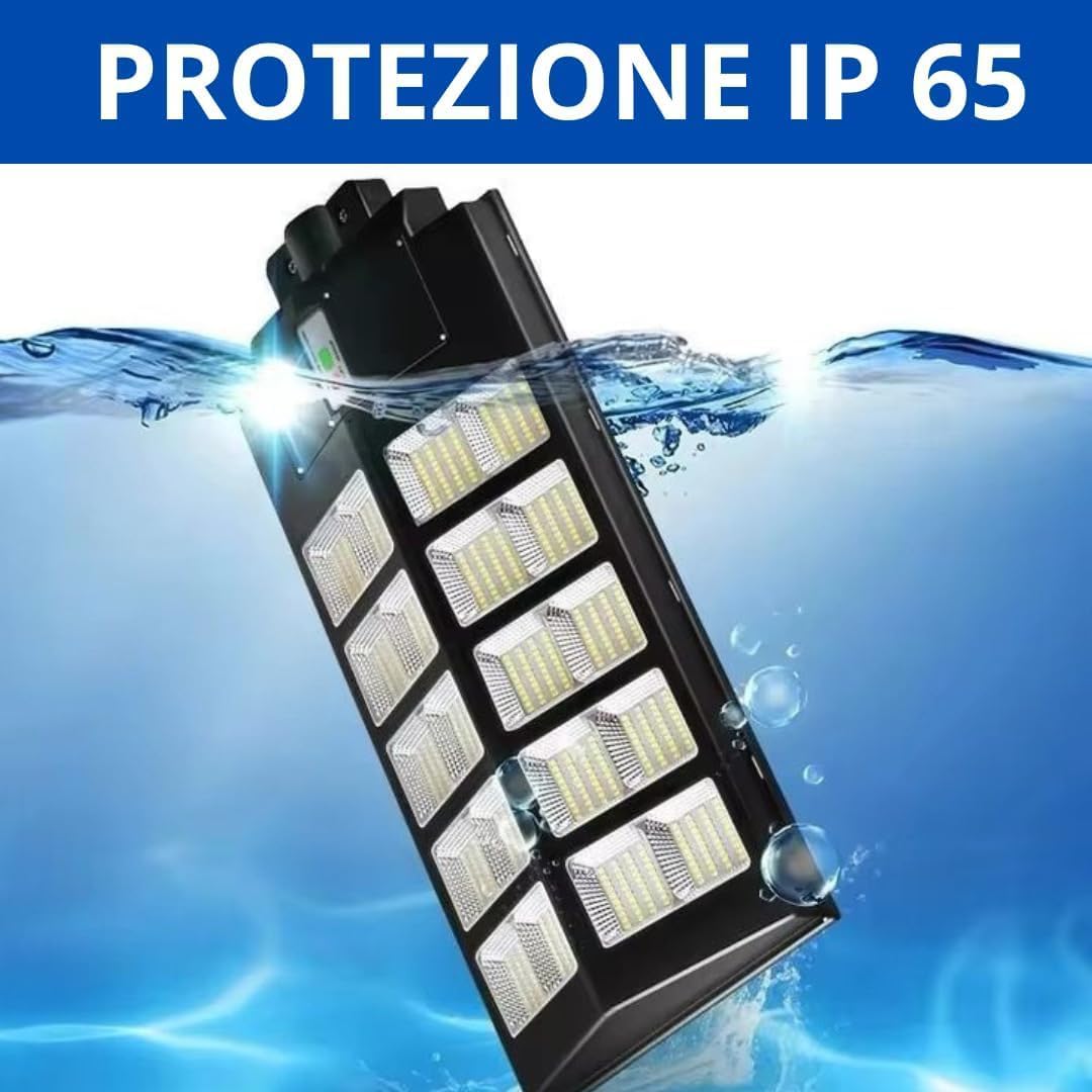 Generico Lampione Solare da Esterno 200W con Pannello Fotovoltaico, Faro LED 6500K con Sensore di Movimento, IP65 Impermeabile, Luce Stradale per Giardino, Cortile, Parcheggio e Vialetti [Classe di efficienza energetica A]
