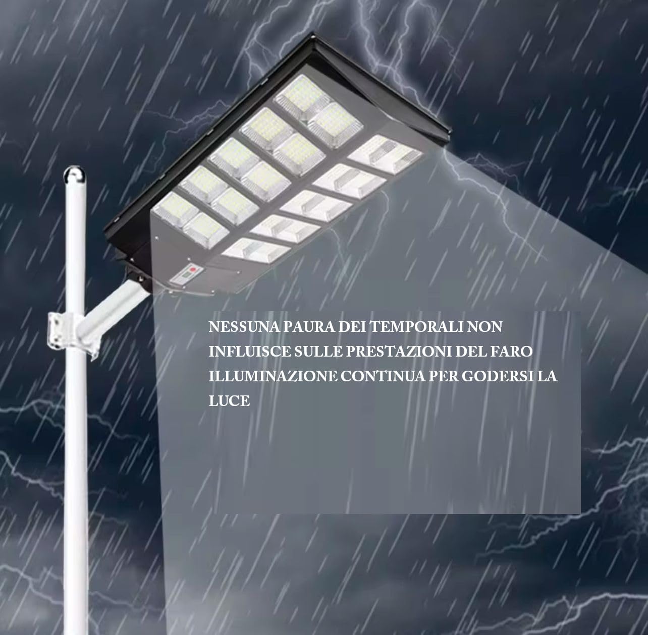 Lampione Stradale LED 1600W, Illuminazione Esterna con Pannello Solare, Telecomando e Staffa di Montaggio, Impermeabile con Sensore di Movimento