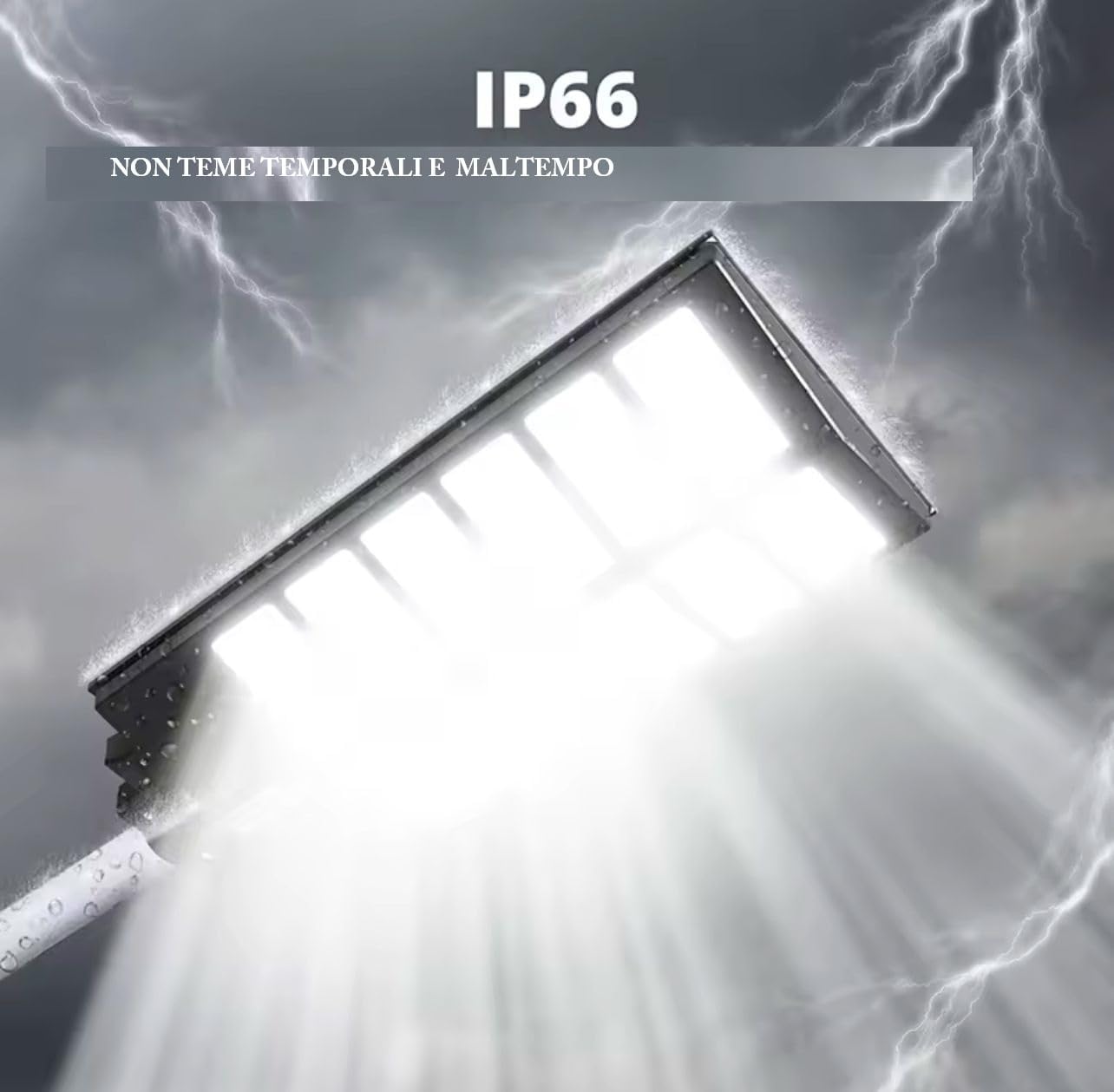 Lampione Stradale LED 1600W, Illuminazione Esterna con Pannello Solare, Telecomando e Staffa di Montaggio, Impermeabile con Sensore di Movimento