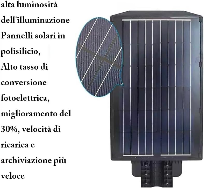 Lampione Stradale LED 1600W, Illuminazione Esterna con Pannello Solare, Telecomando e Staffa di Montaggio, Impermeabile con Sensore di Movimento