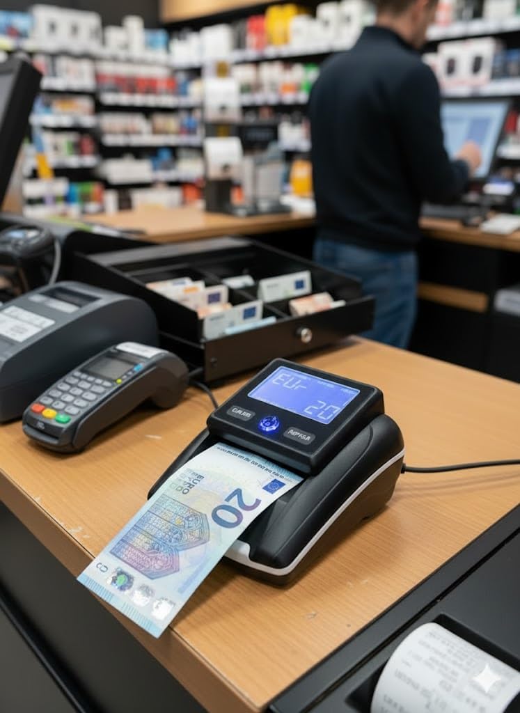 Rilevatore Banconote False Portatile LCD, Verifica Euro Professionale con Display Digitale, Dispositivo di Scansione Contante per Negozi e Uffici, Sistema di Controllo Valuta Compatto