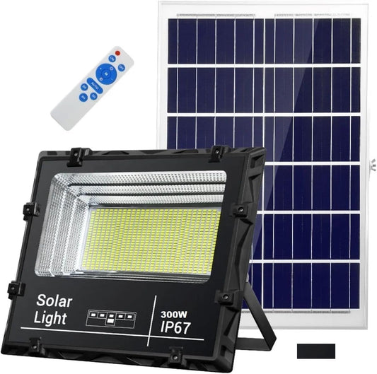 Generico Faretto LED Solare da Esterno 300W, Faro con Sensore Crepuscolare e LED Ultra Luminosi per Giardini, Cortili e Aree Esterne, Sesnsore di Movimento Casa,Giardino,Parcheggio,Strada [Classe di efficienza energetica A+++]