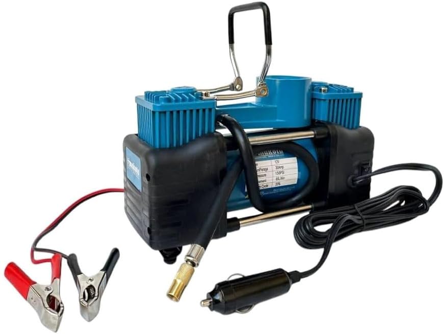 Compressore Aria Portatile Auto con Valigetta, Professionale 2 Cilindri 150PSI 12V 15 Amp Gonfiatore per Pneumatici per Auto Pompa per Auto Camper SUV Camion