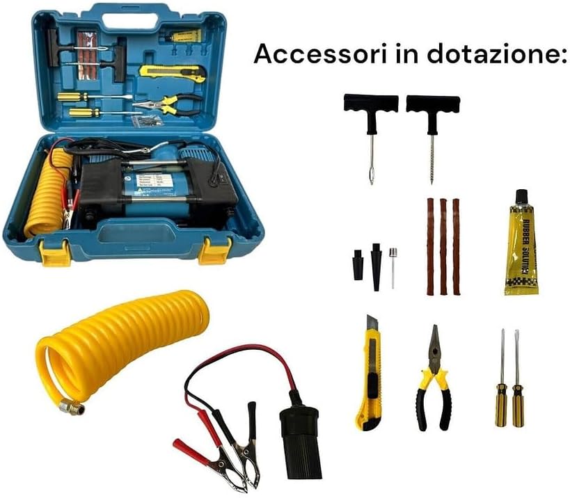 Compressore Aria Portatile Auto con Valigetta, Professionale 2 Cilindri 150PSI 12V 15 Amp Gonfiatore per Pneumatici per Auto Pompa per Auto Camper SUV Camion