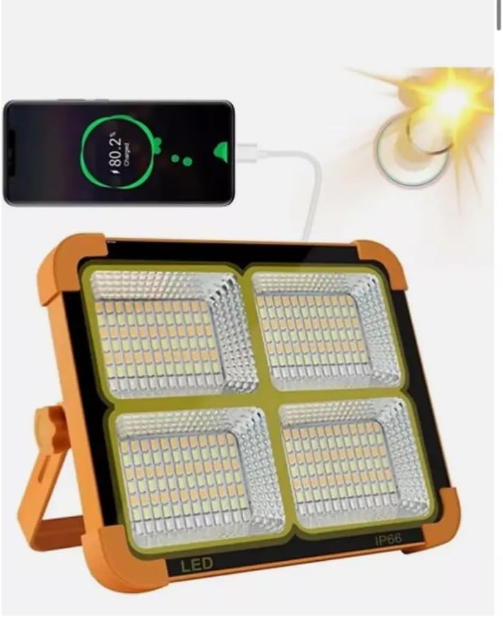 Faro LED Solare Portatile 1000W con Power Bank 16500 mAh, IP66 Impermeabile, Ricarica Solare + USB, Telecomando, Luce Bianca 6500K, Modalità SOS Rosso/Blu, Per Campeggio, Giardino, Lavori [Classe di efficienza energetica A]