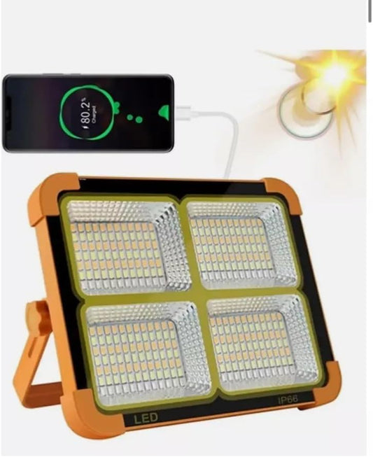 Faro LED Solare Portatile 1000W con Power Bank 16500 mAh, IP66 Impermeabile, Ricarica Solare + USB, Telecomando, Luce Bianca 6500K, Modalità SOS Rosso/Blu, Per Campeggio, Giardino, Lavori [Classe di efficienza energetica A]