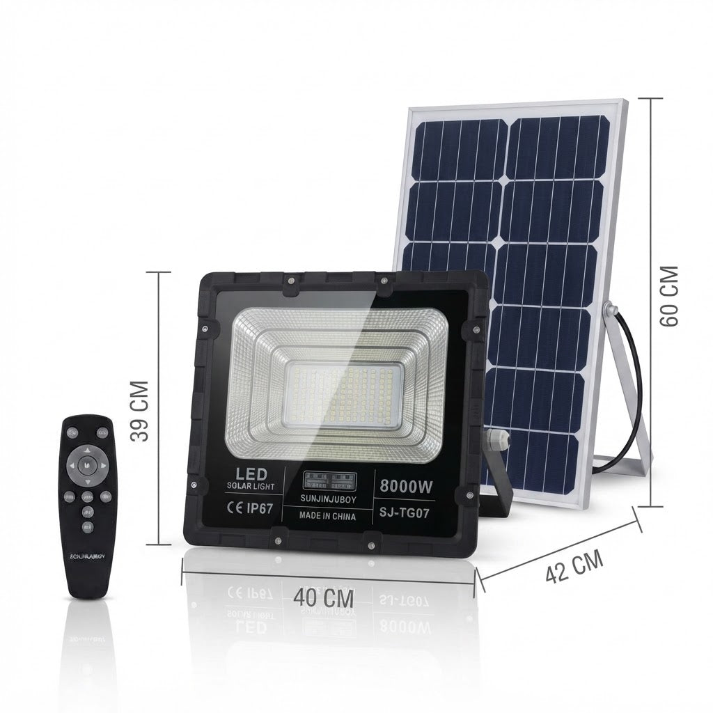 Faro LED Solare 8000W Pannello Solare, Sensore di Movimento  700LED 6500K IP67 Telecomando Esterno Giardino
