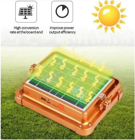 Faro LED Solare Portatile 1000W con Power Bank 16500 mAh, IP66 Impermeabile, Ricarica Solare + USB, Telecomando, Luce Bianca 6500K, Modalità SOS Rosso/Blu, Per Campeggio, Giardino, Lavori [Classe di efficienza energetica A]
