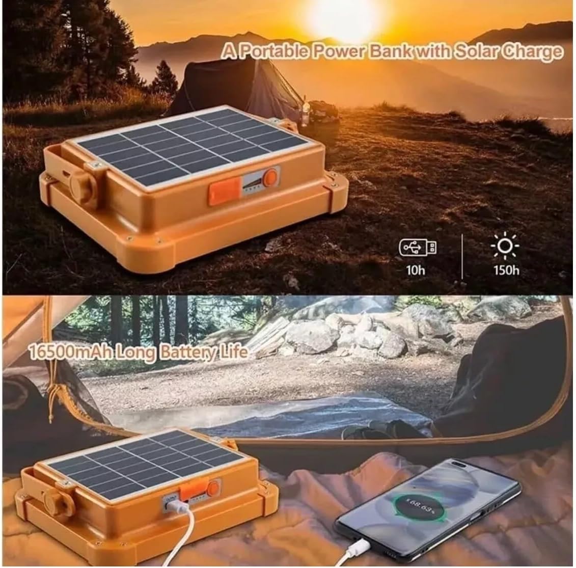Faro LED Solare Portatile 1000W con Power Bank 16500 mAh, IP66 Impermeabile, Ricarica Solare + USB, Telecomando, Luce Bianca 6500K, Modalità SOS Rosso/Blu, Per Campeggio, Giardino, Lavori [Classe di efficienza energetica A]