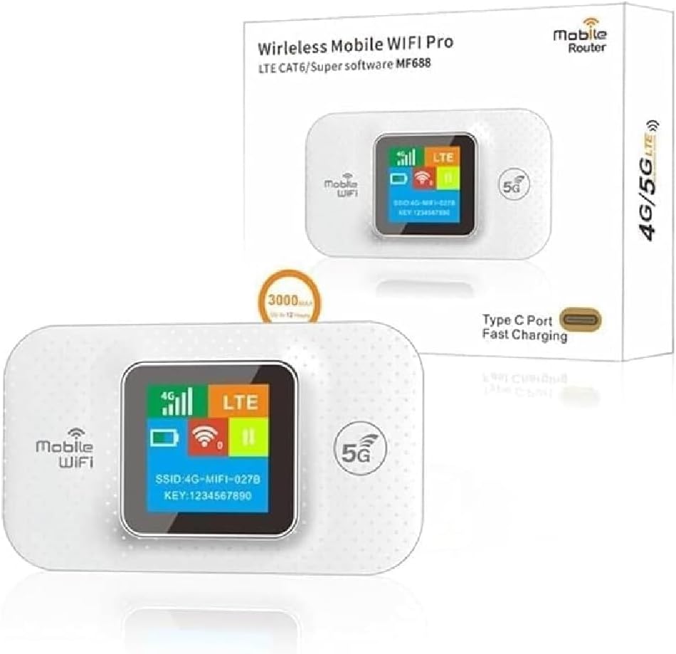 5G Mobile WiFi Router, WiFi 300Mbps Plug and Play Router di Rete Wireless SIM Card Slot Pocket Mobile Hotspot Smart Router Connessioni 4G, 3000mAh Batteria MF688
