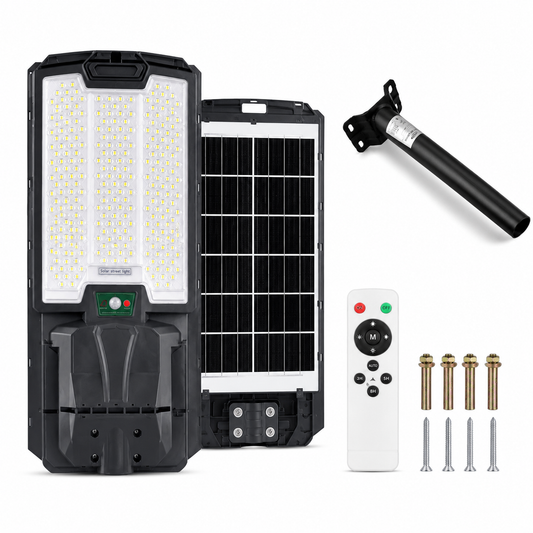 Faro Led  Solare 3000W ad Alta Luminosità - Lampione Stradale con Pannello Solare Integrato, Telecomando e Staffa di Fissaggio - Luce Notturna per Giardino e Viale