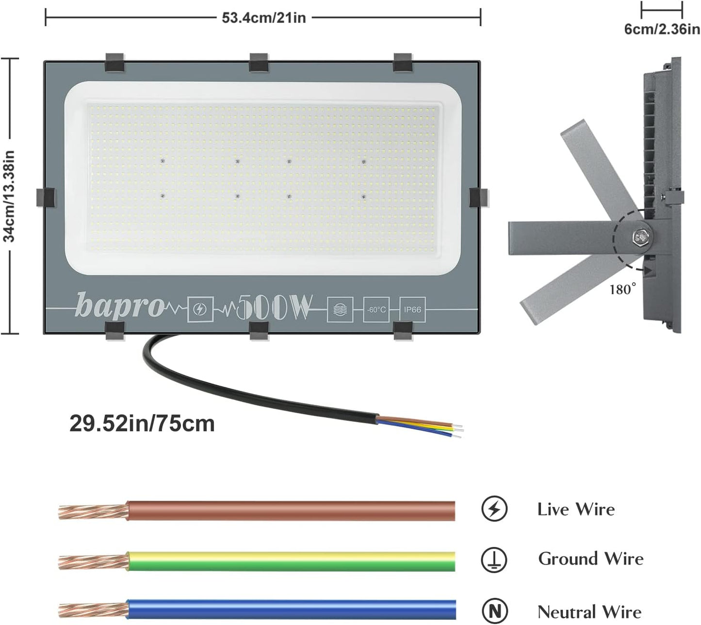 Faro Led Esterno 500W per Esterno 6000K Luce Bianca Proiettore Moda Leggero, Faro Impermeabile IP66 per Giardino Cortile, Lampada Luce Potente Super Luminosa [Classe Energetica A++]