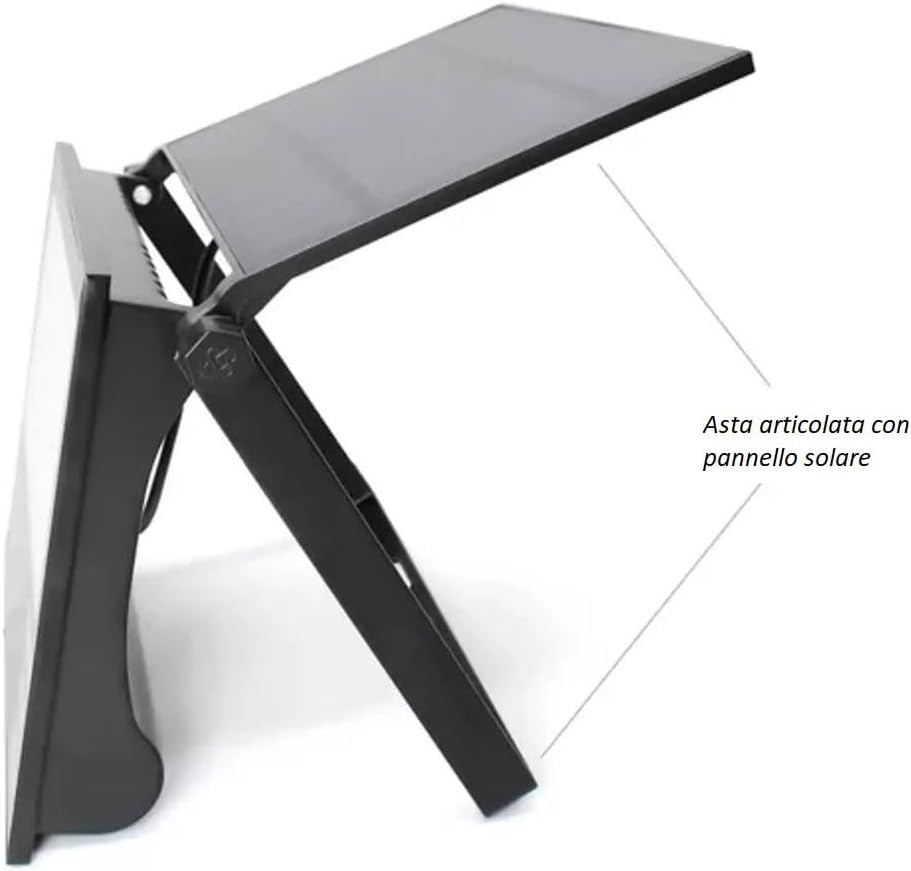 Generico Lampada LED da Esterno 200W, Faretto Solare da Parete con Asta Articolata, Illuminazione per Esterni, Pannello Solare Integrato [Classe di efficienza energetica A]
