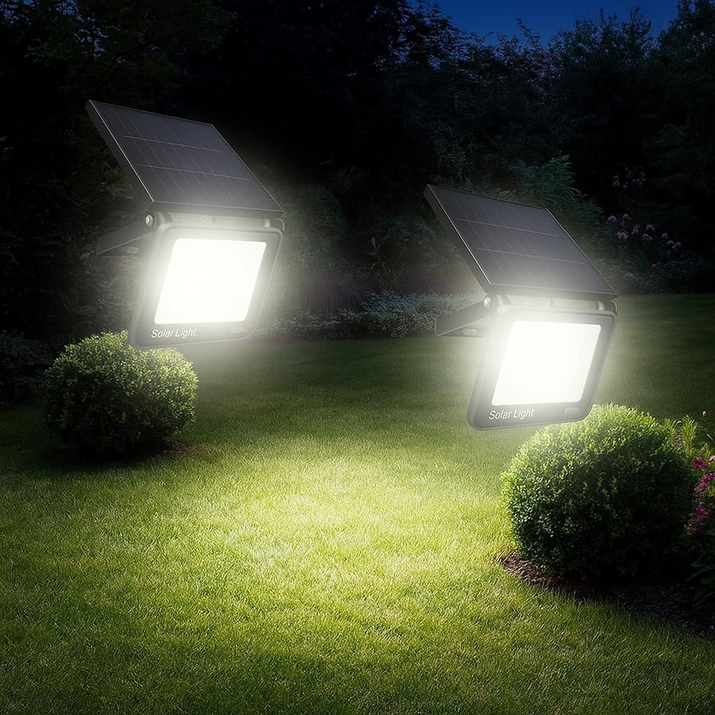 Generico Lampada LED da Esterno 200W, Faretto Solare da Parete con Asta Articolata, Illuminazione per Esterni, Pannello Solare Integrato [Classe di efficienza energetica A]