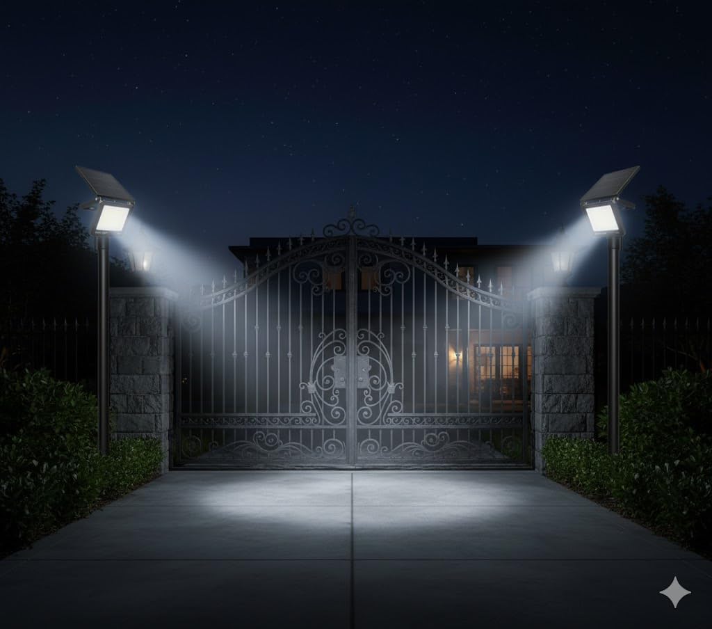 Generico Lampada LED da Esterno 200W, Faretto Solare da Parete con Asta Articolata, Illuminazione per Esterni, Pannello Solare Integrato [Classe di efficienza energetica A]