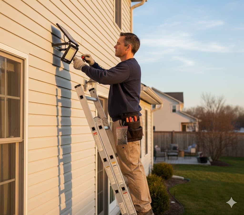 Generico Lampada LED da Esterno 200W, Faretto Solare da Parete con Asta Articolata, Illuminazione per Esterni, Pannello Solare Integrato [Classe di efficienza energetica A]