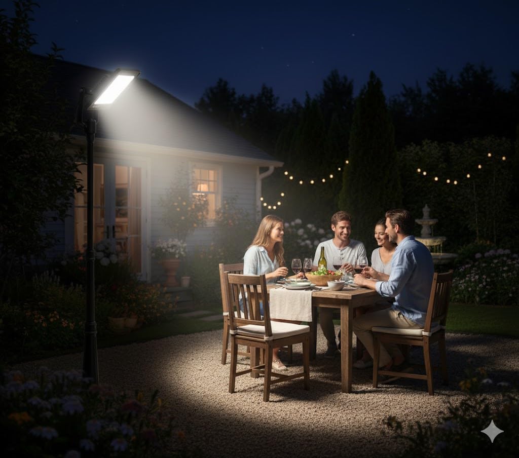 Generico Lampada LED da Esterno 200W, Faretto Solare da Parete con Asta Articolata, Illuminazione per Esterni, Pannello Solare Integrato [Classe di efficienza energetica A]